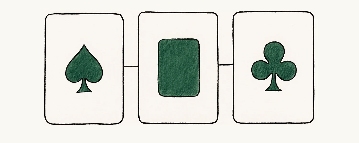 Reading board texture in poker — three flop cards with connecting lines.